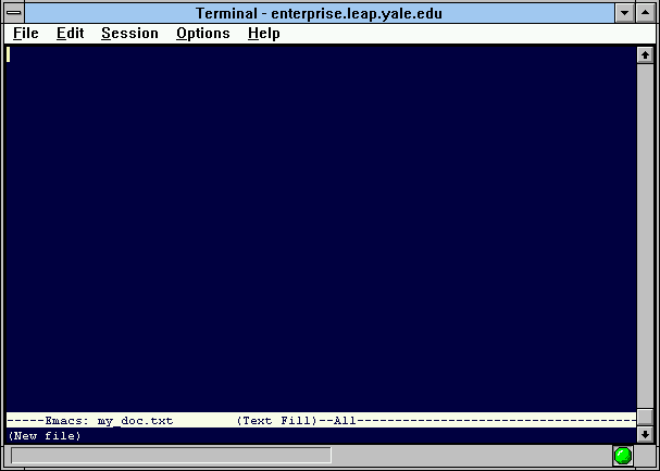Screen shot of emacs starting up on an IBM.
